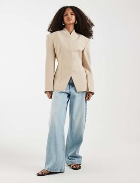 Blazer enveloppant à col montant - Beige-Neutre 38