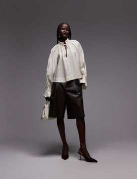 Blouse fluide avec liens à l'encolure et aux poignets-Blanc 42