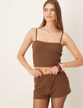 Brassière en maille côtelée texturée d'ensemble - Chocolat-Brown 34