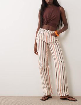 Gerade geschnittene Jeans in gestreiftem Naturton-Neutral Neutral 44