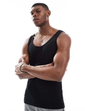 Geripptes Basic-Muskelshirt in Schwarz Schwarz S