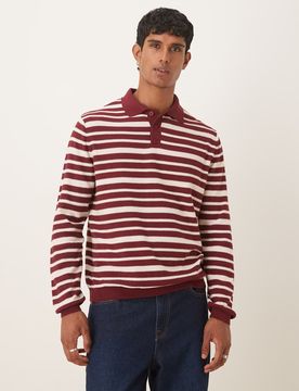 Gestreiftes Relaxed Fit Polohemd aus Strick in Rot und Weiß-Bunt Bunt M