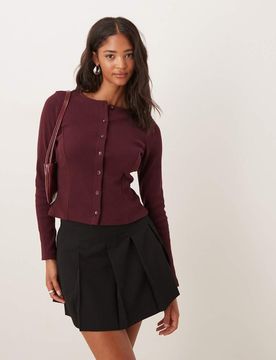 Gilet cintré en tissu côtelé avec boutonnage - Prune-Violet L