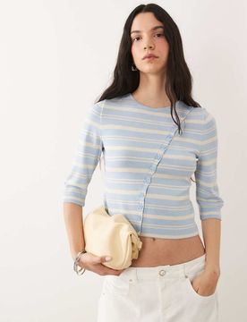 Gilet asymétrique en maille fine à rayures - Bleu-multicolore M