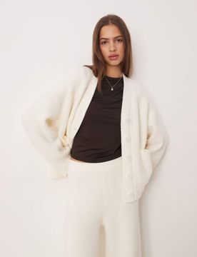 Gilet d'ensemble ultra-doux coupe boyfriend - Crème-Blanc L