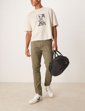 Enge Chinohose in Khaki-Grün Grün 48 Long