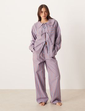 Ensemble de pyjama à nauds et rayures - Orange et bleu-Multicolore 32