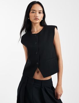 Elegante, kastige Weste in Schwarz Schwarz 40