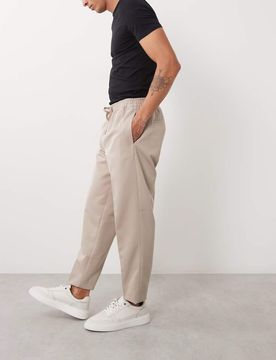 Elegante, schmal zulaufende Schlupfhose in Steinbeige-Neutral Neutral XS