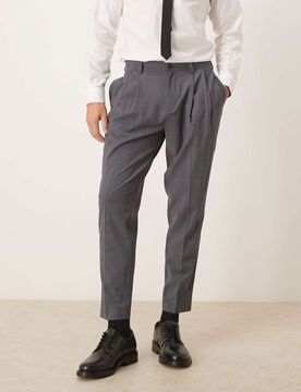 Elegante, schmal zulaufende, waschbare Hose in Anthrazit mit Wollanteil-Grau Grau 46 Short