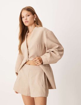 Elegante Shorts in brauner Leinenoptik, Kombiteil Braun 46