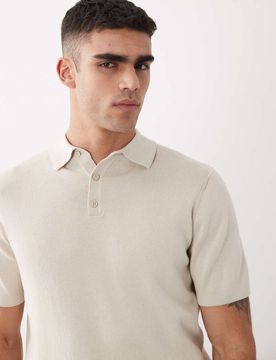 Essential - Fein geripptes Polohemd in Steinbeige-Neutral Neutral M