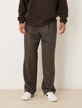 Figurbetonte Hose in Anthrazit mit Bundfalten und weitem Bein-Grau Grau 48 Regular