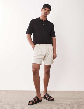 Figurbetonte, weite Shorts in meliertem Ecru mit Bundfalten-Weiß Weiß 44