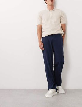FlexMax - Elegante, gerade geschnittene Hose in Marineblau mit elastischem Bund-Navy Navy XL