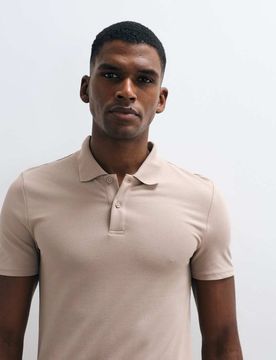 Körperbetontes Basic-Polohemd aus Pikee in Steinbeige-Neutral Neutral 3XL