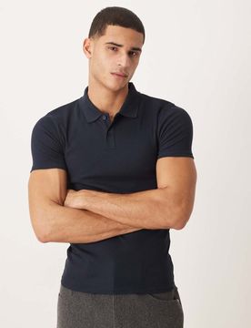 Körperbetontes, geripptes Basic-Polohemd in Marineblau Marineblau XL