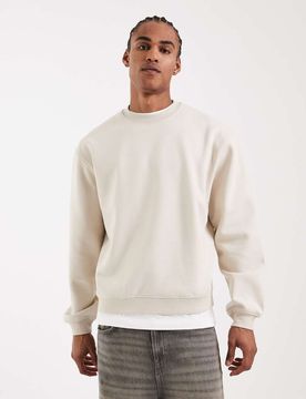 Kastiges Basic-Sweatshirt in Wollweiß mit lockerem Schnitt-Neutral Neutral XL