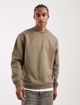 Kastiges Basic-Sweatshirt in Khaki mit lockerer Passform-Grün Grün XS