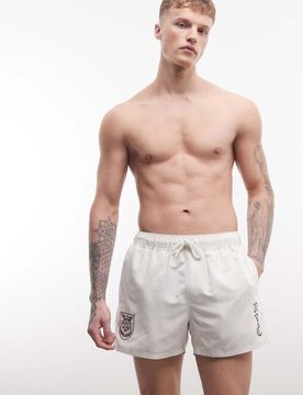 Kurze Badeshorts in Cremeweiß mit Stickerei Weiß XL