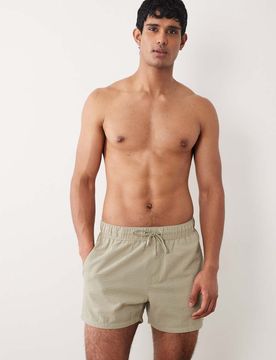 Kurze Seersucker-Badeshorts in Salbeigrün Grün L