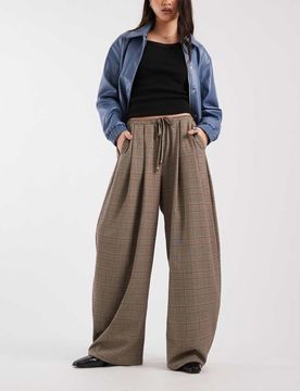 Horseshoe-Schlupfhose mit angerautem Karomuster-Bunt Bunt XS