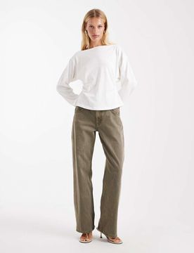 Jean baggy à taille basse - Kaki-Vert 44