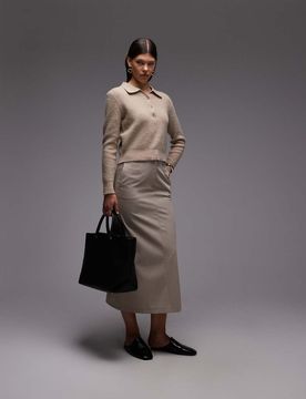 Jupe fourreau mi-longue élégante avec ceinture - Taupe-Neutre 40