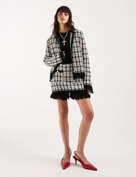 Jupe short d'ensemble en maille de tweed - Noir et blanc-Multicolore M