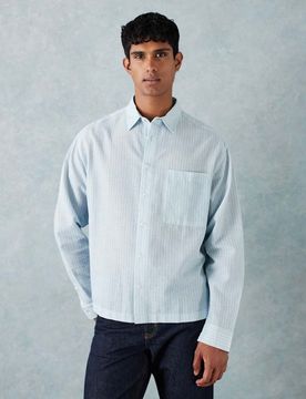 Oversize-Hemd in Blau mit Streifen Blau L