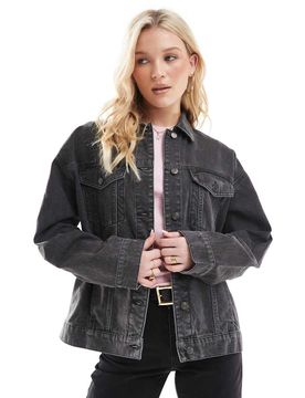 Oversize-Jeansjacke in schwarzer Waschung im 90er-Stil Schwarz XS