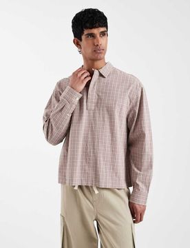 Oversize-Schlupfhemd in Braun kariert-Brown Brown XL