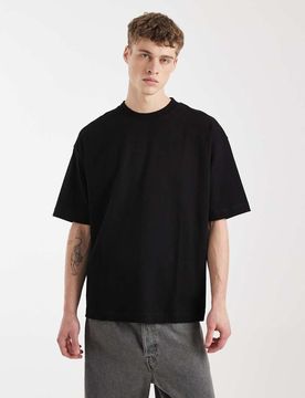 Oversize-T-Shirt aus sehr schwerem Stoff in Schwarz Schwarz M