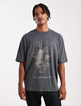 Oversize-T-Shirt in Anthrazit mit Renaissance-Print-Grau Grau S
