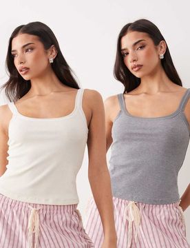 Lot de 2 caracos de pyjama bordés de tulle - Crème et gris-multicolore XS