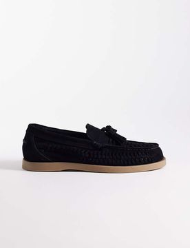 Loafer aus Wildleder in Schwarz mit Flechtdesign und Quasten Schwarz 39