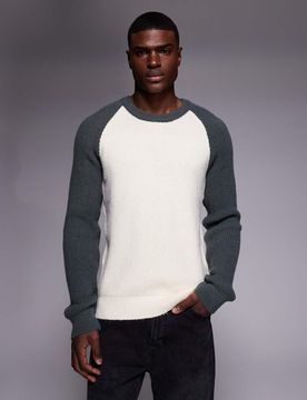 Langärmliger Relaxed-Fit-Strickpullover in Weiß mit Raglanärmeln und Rundhalsausschnitt Weiß S
