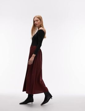 Langärmliges Hybrid-Maxikleid in Burgunderrot-Bunt Bunt 32