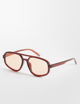 Lunettes de soleil aviateur angulaires à verres jaune clair - Marron transparent
