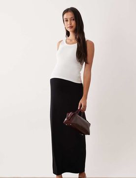 ASOS DESIGN Maternity - Maxirock mit geradem Schnitt aus Jersey in Schwarz Schwarz S