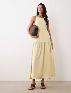 Maxi-Trägerkleid in Buttermilchgelb mit U-Ausschnitt und tiefer Taille Gelb 32