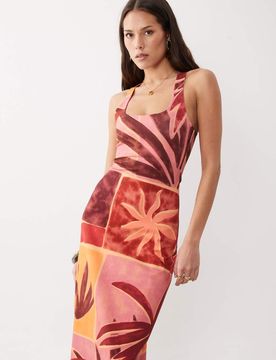Maxikleid mit U-Boot-Ausschnitt und Blumenmuster-Mehrfarbig Mehrfarbig 38