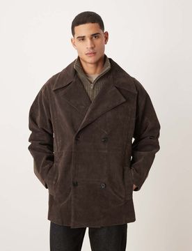 Mittellange Jacke aus Wildlederimitat in Braun mit extremer Oversize-Passform-Brown Brown 2XL