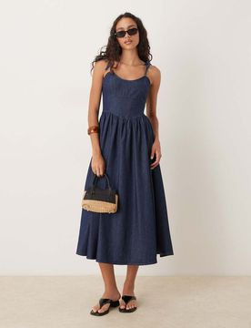 Midi-Jeanskleid im Ballerina-Design in Indigoblau Blau 44