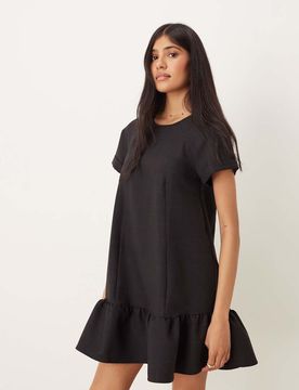 Mini-Hängerkleid in sattem Schokobraun mit tief angesetzter Taille und Rundhalsausschnitt-Brown Brown 34