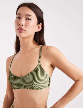 Nicky - Brassière douce et côtelée à encolure dégagée - Kaki-Vert 34