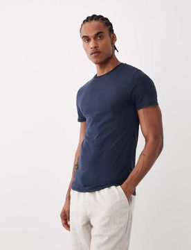 Schmal geschnittenes T-Shirt aus Leinenmix in Marineblau-Navy Navy XL