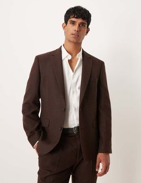 Schmale Anzugjacke in Dunkelbraun mit Wollanteil-Brown Brown 48 Regular
