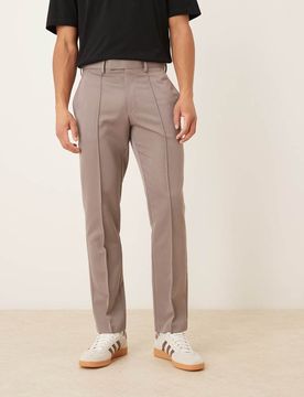 Schmale, elegante Hose in Braun mit elastischem Bund-Brown Brown XL
