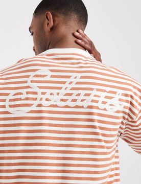 Schweres Oversize-T-Shirt in gestreiftem Orange-Mehrfarbig Mehrfarbig XL
